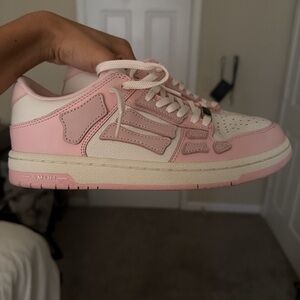 AMIRI Pink and White Leather Low-Top Sneaker